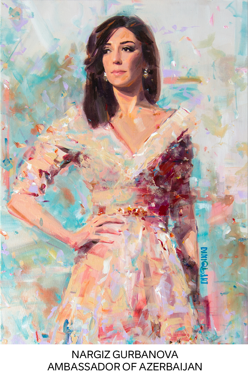 Portrait of Nargiz Gurbanova painted by Daniqa – diplomacy and grace in a timeless gift