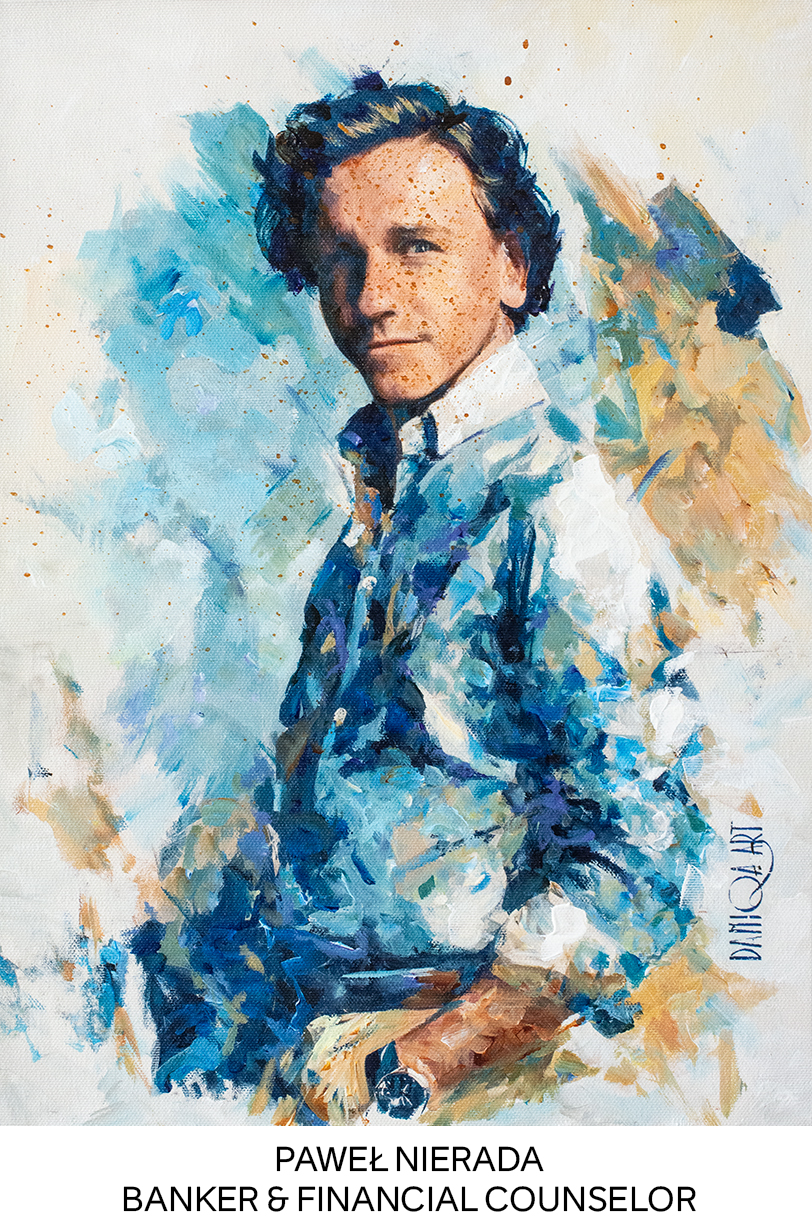 Portrait of Paweł Nierada painted by Daniqa – honoring thought leadership in finance
