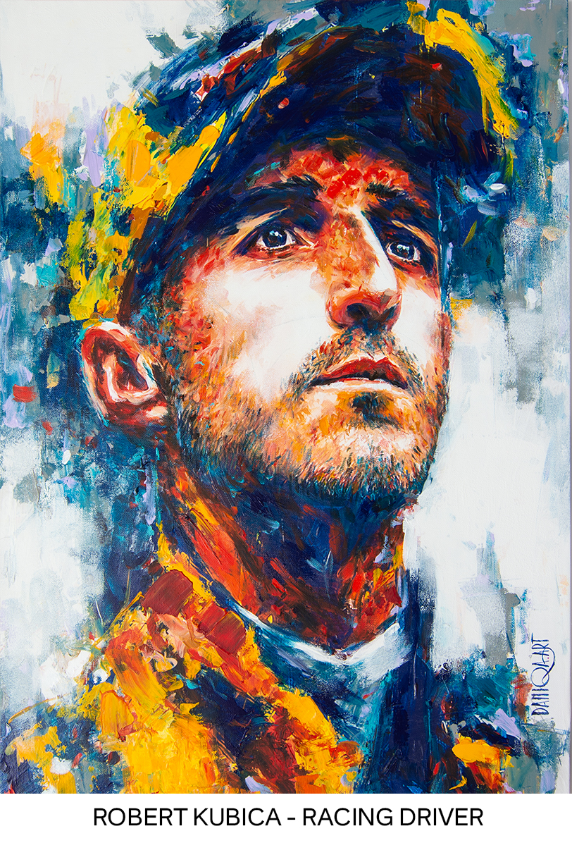 Portrait of racing driver Robert Kubica by Daniqa – speed, focus, and emotion in every brushstroke